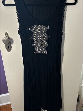 lola Black Midi Dress with Silver Beaded Front